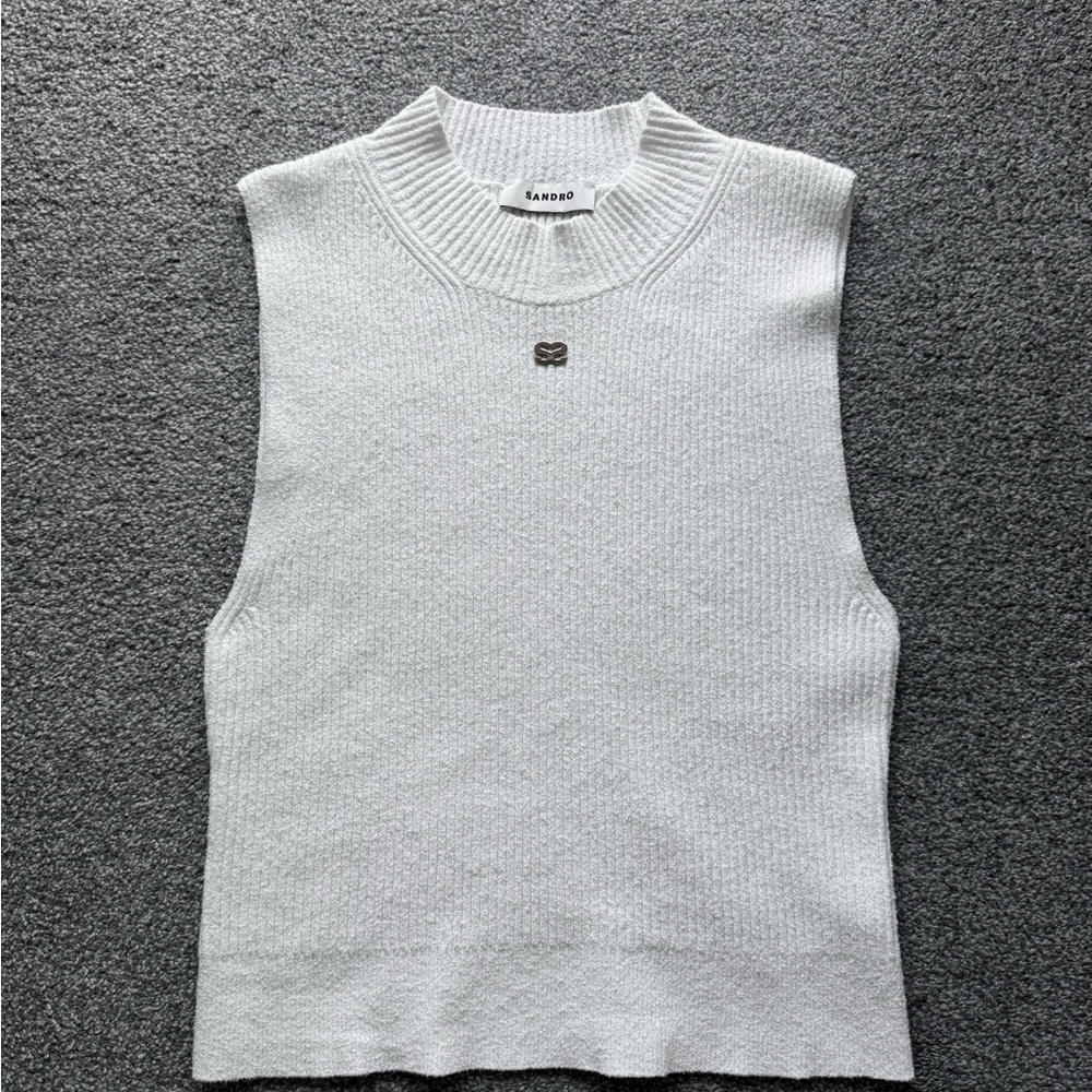 Sandro SS Logo Ribbed Sleeveless Turtleneck S